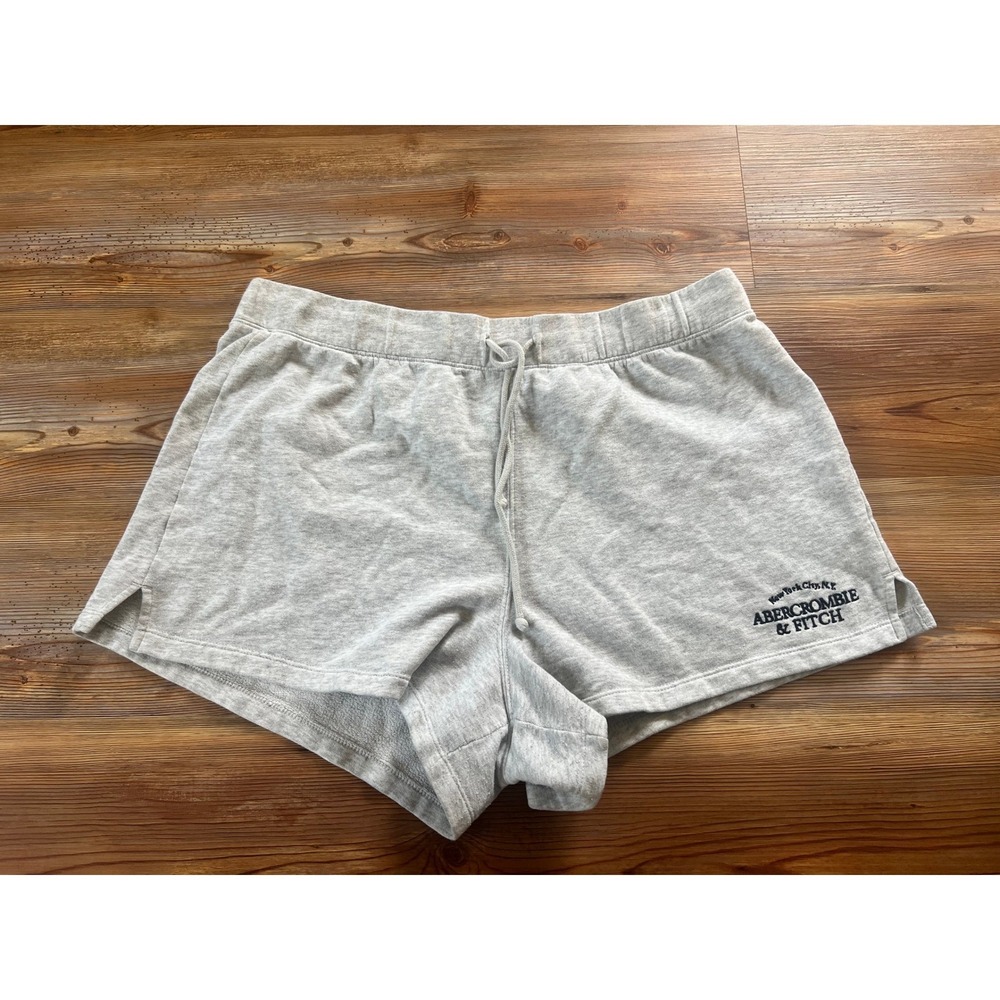 Abercrombie & Fitch Women Size Large Gray Heathered Logo Sweat Shorts Drawstring